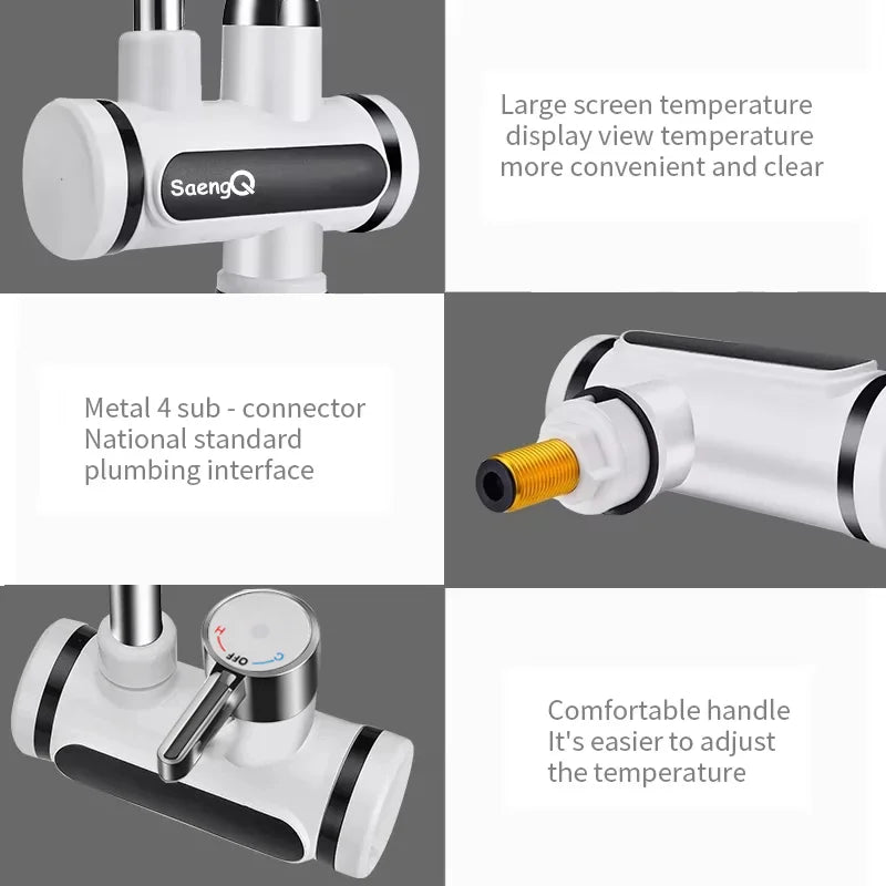 saengQ Electric Water Heater 220V Kitchen Faucet Tankless Instant Heating Water Tap Flowing Heated Mixer Digital Display
