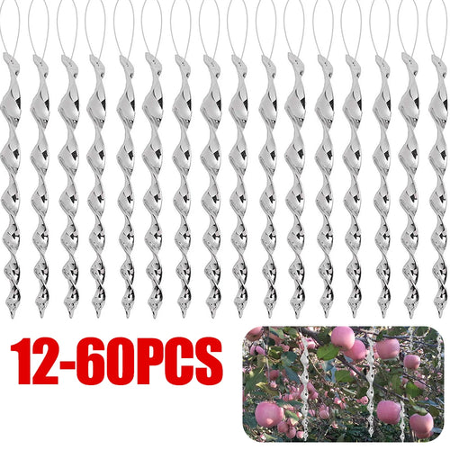 12-60pcs Bird Repellent Reflective Rods 30cm Scare Birds Repeller Wind Spiral Rotating Rod Hanging Ornaments Home Garden Decor