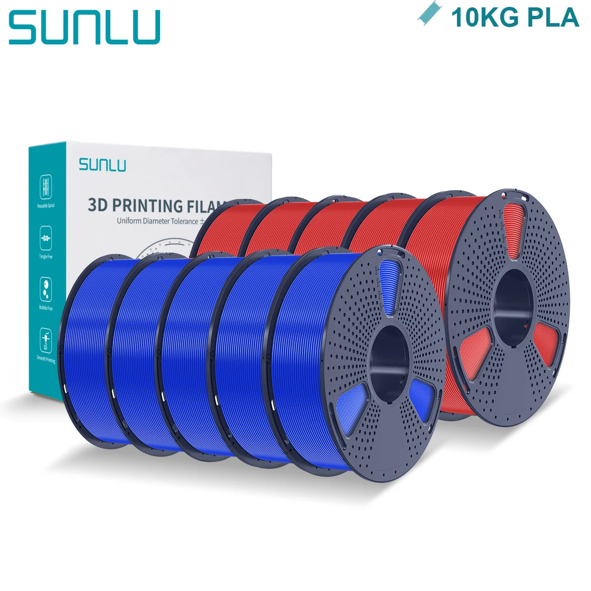 SUNLU PLA 3D Printer Filament 1.75mm - 10 Rolls x 1KG | Neatly Wound