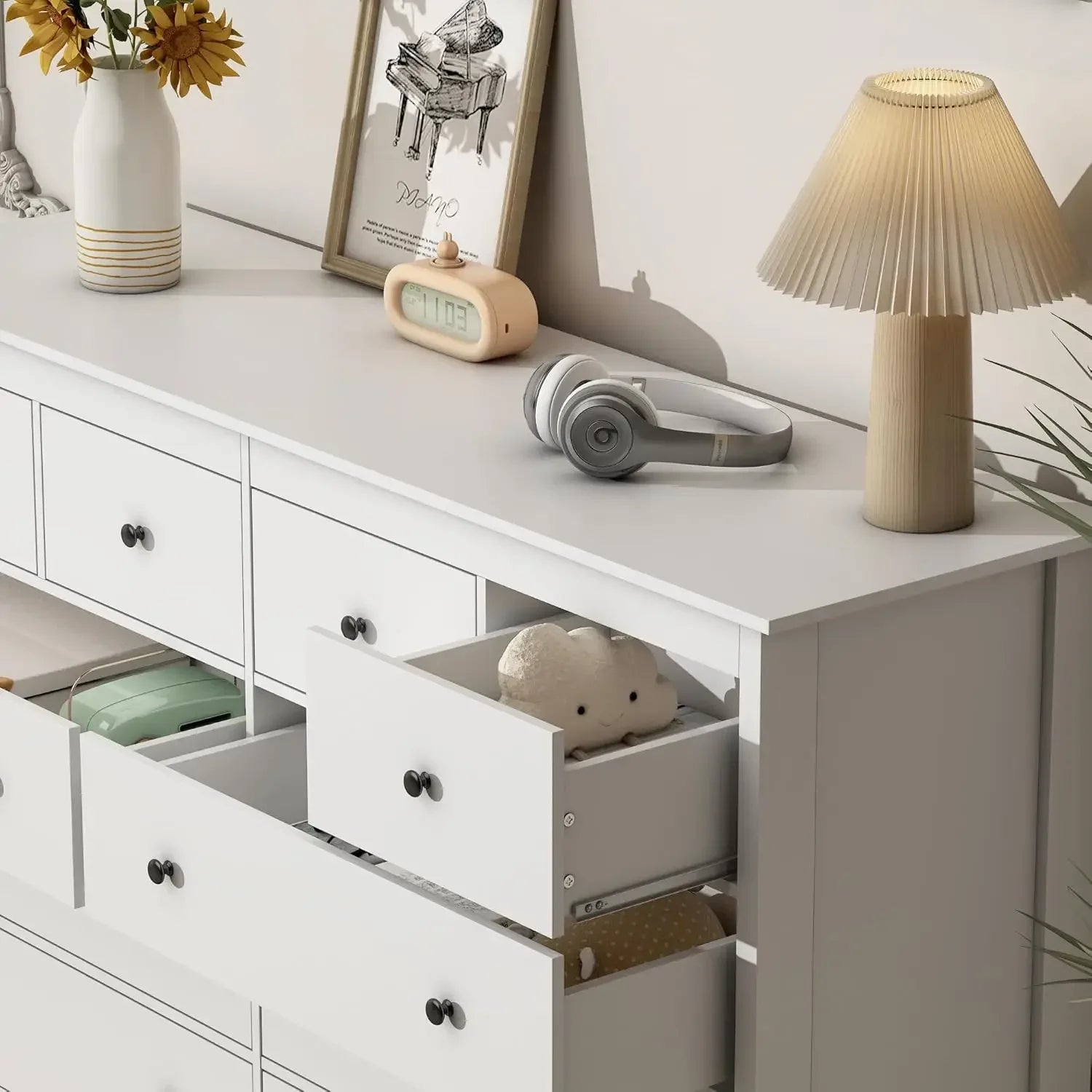 10 Drawer Dresser, 55" Modern White Dressers and Chests of Drawers