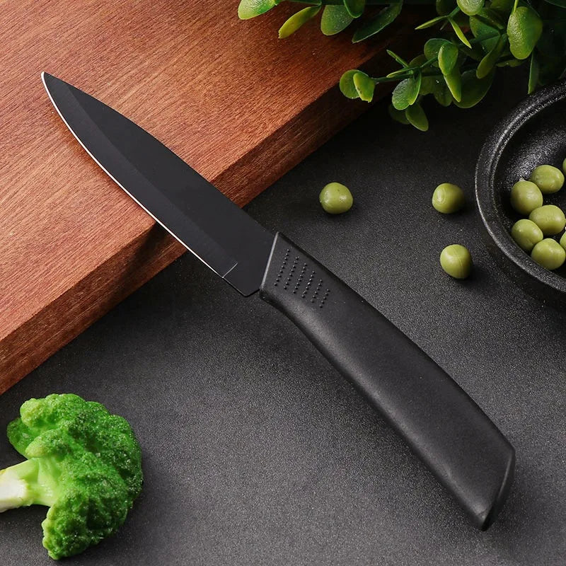 Kitchen Knife 1/3/5 Kitchen Knife Set 4-inch stainless steel fruit knife with sheath Black fixed blade plastic handle knife