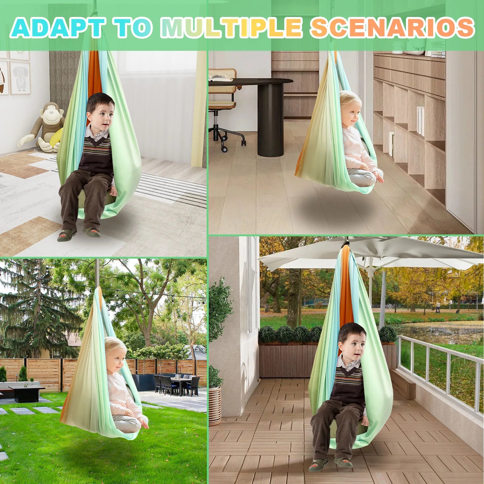 Sensory Swing Kit Polyester Double Layer Therapy Cuddle Swings Stable Sturdy Swing Joy Hammock for Indoor Outdoor Children Play