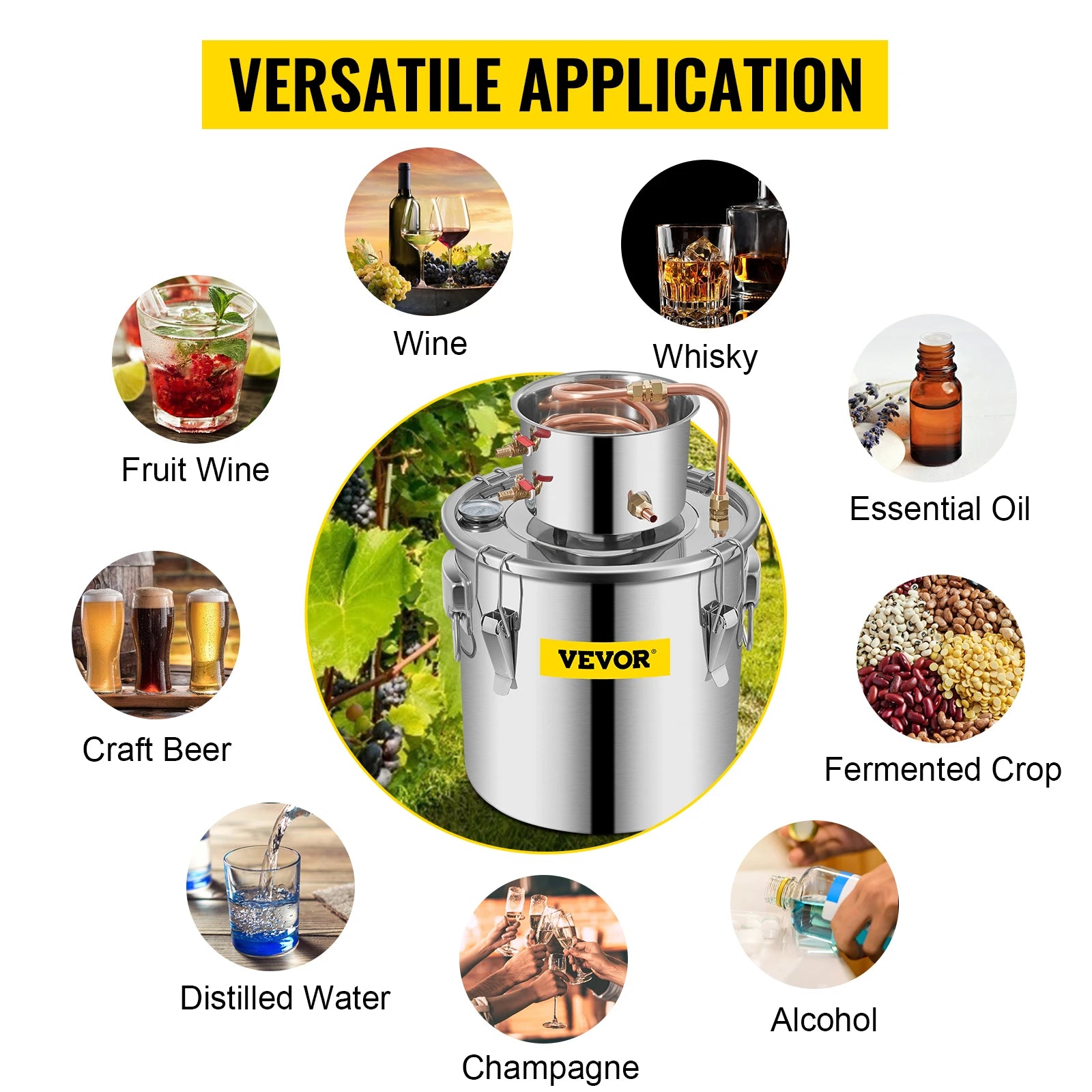 SucceBuy 3 5 8 Gal Alcohol Distiller Machine Moonshine Apparatus Beer Brewing Equipment Wine Dispenser Kit for Home Appliance