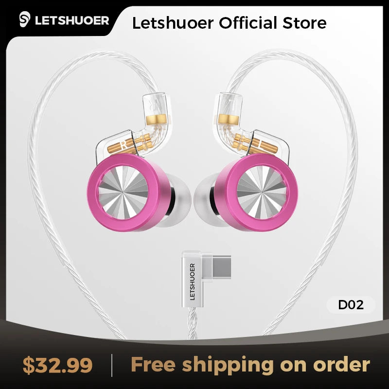 LETSHUOER D02 Type-C In-Ear Monitor 11mm Dynamic Driver Earphones Replaceable Cables Gaming Earbuds