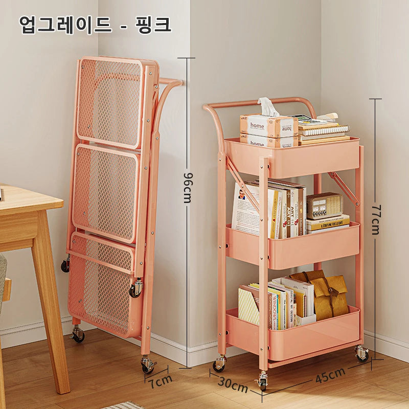 Foldable storage rack Small cart storage rack Multi story floor storage rack Kitchen snack rack Toilet mobile storage rack