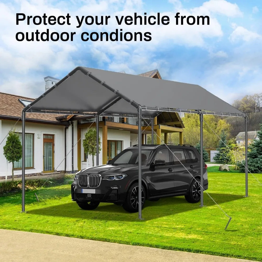 10x20 Heavy Duty, Metal Carport Waterproof Carports Garage Tent with 6 Steel Stakes Outdoor for Car Tuck Boat SUV Party