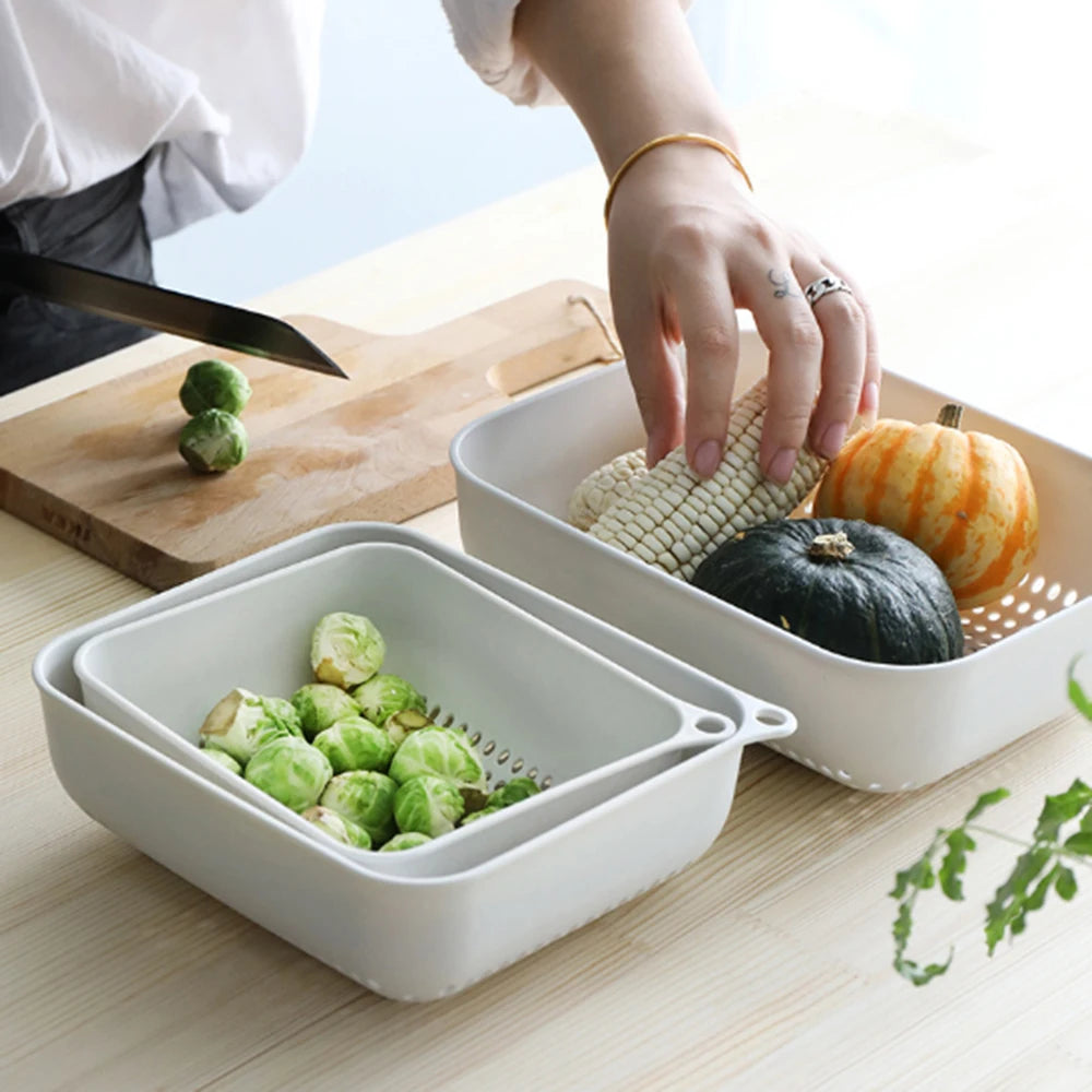 Kitchen Storage Drain Basket Three-piece Creative Home Washing Vegetable Basket Plastic Fruit Basket Storage Basket Housewares