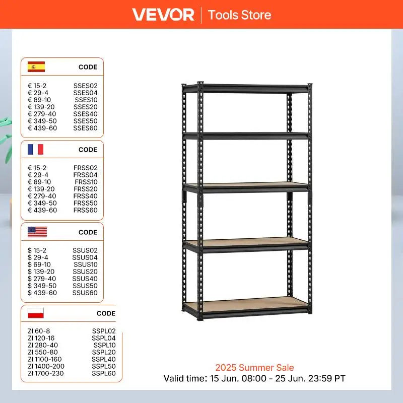 VEVOR 5 Tier Metal Garage Shelf Units 400lbs Per Shelf with Height Adjustable Storage Shelving for Warehouse Workshop Office