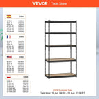 VEVOR 5 Tier Metal Garage Shelf Units 400lbs Per Shelf with Height Adjustable Storage Shelving for Warehouse Workshop Office