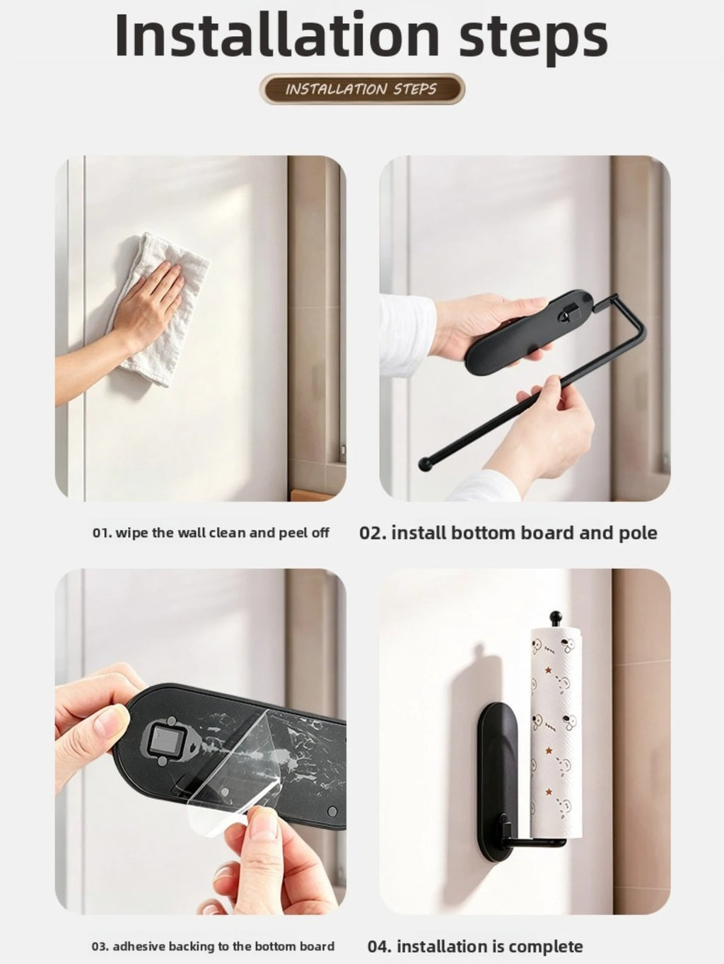 Kitchen Roll Holder,Wall-Mounted Holder (No Drilling Required),Cling Film and Tea Towel Holder, Storage Rack, Toilet Roll Holder