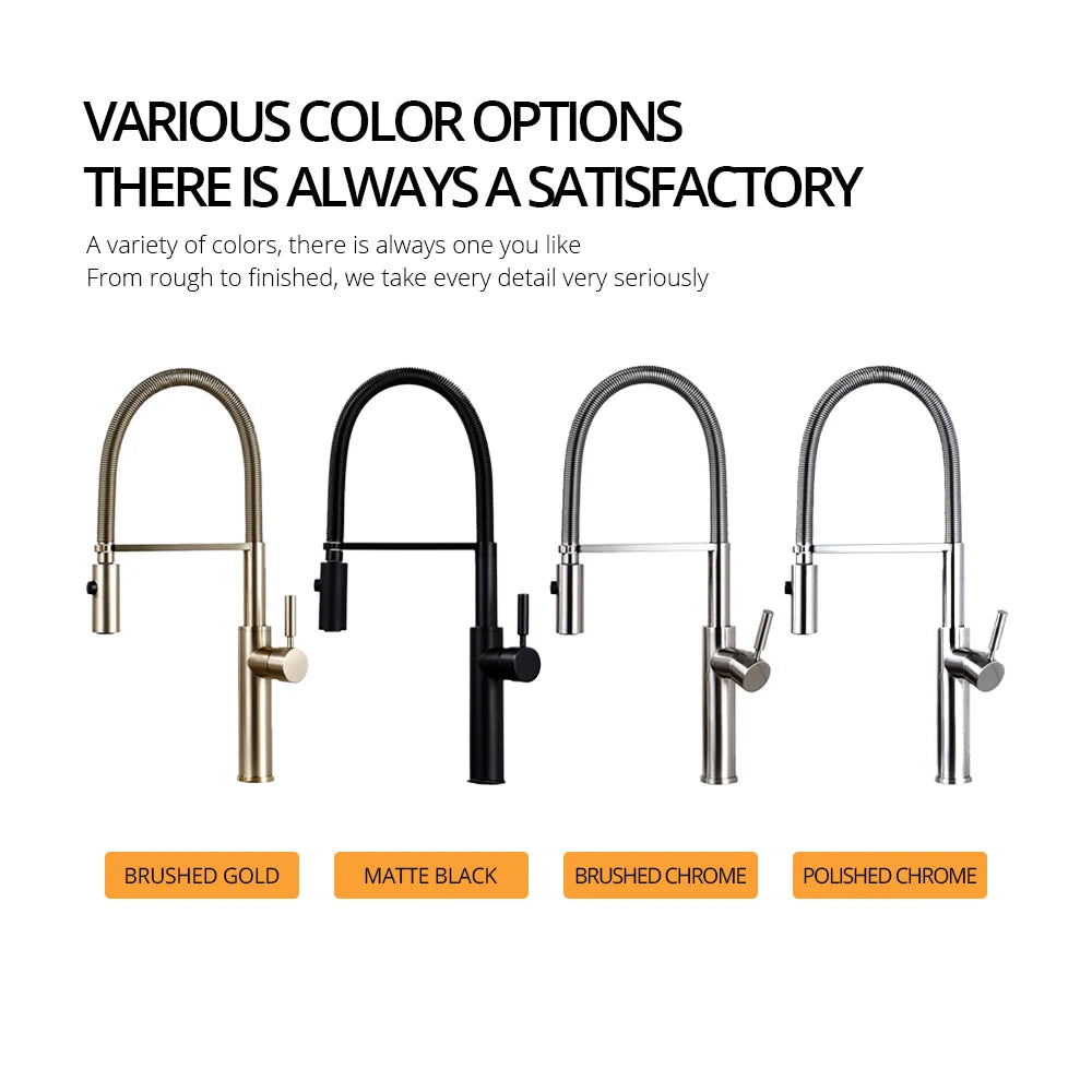 Brushed Gold Kitchen Faucets Brass Mixer for Kitchen Sink Single Lever Pull Out Spring Spout Tap Hot Cold Water 1036