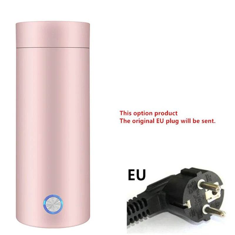 EU Plug Mini Portable Electrothermal Cup 400ML Travel Electric Kettle Heating Water Insulation Integrated Teapot Travel Thermos