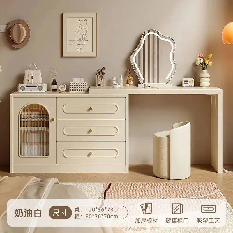 New Cream Style Dresser Bedroom Minimalist Modern Bedside Table Dresser Storage Cabinet Integrated Makeup Table