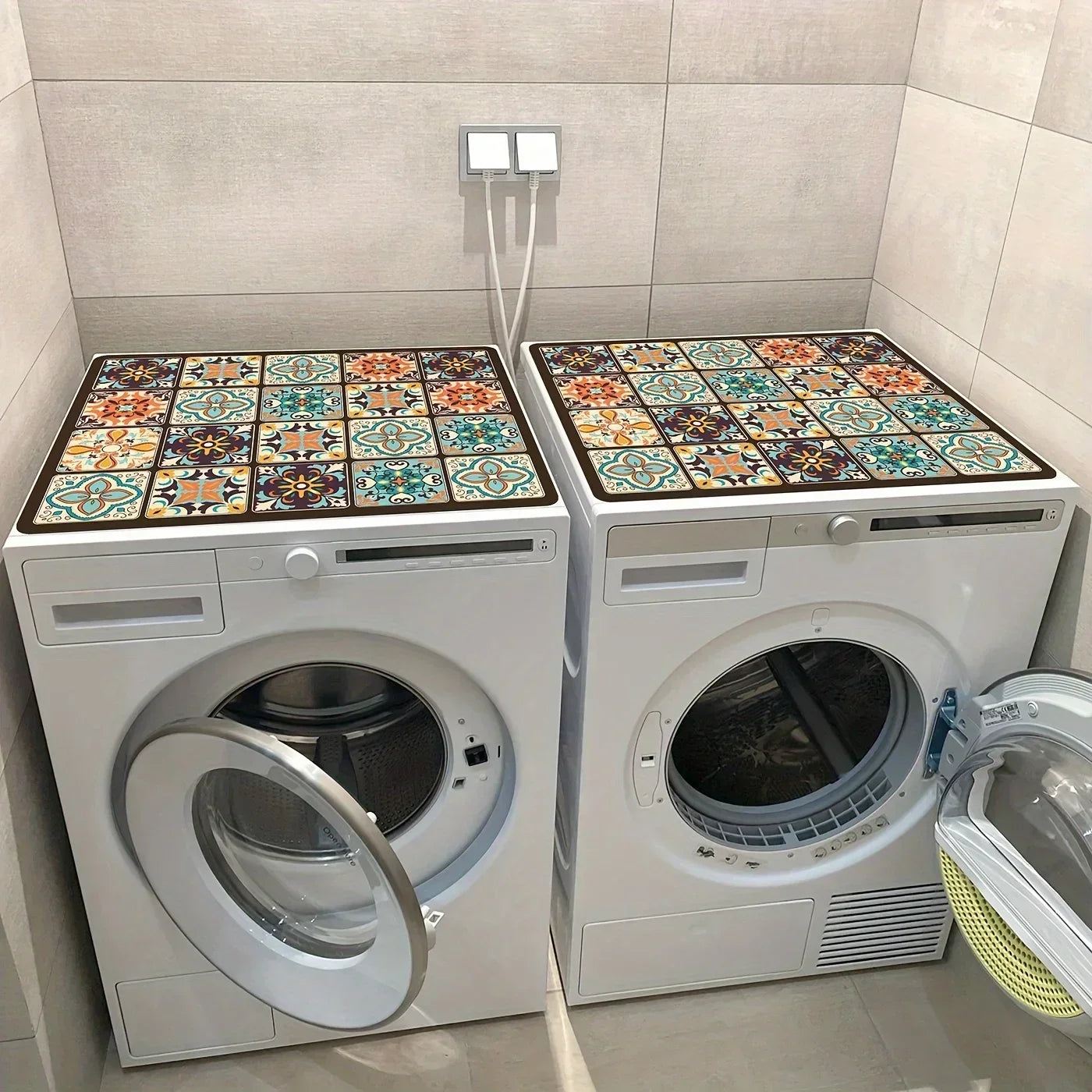 Washing Machine Dust Cover Retro Style Wash Machine Cover Oven Microwave Refrigerator Top Protector Mat Absorbent Pad LAVIE LIFE