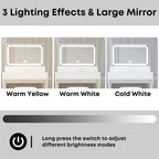 LIKIMIO Vanity Desk with LED Lighted Mirror & Power Outlet, Dressing Makeup Table Set with Storage Stool and Hair Dryer Stand
