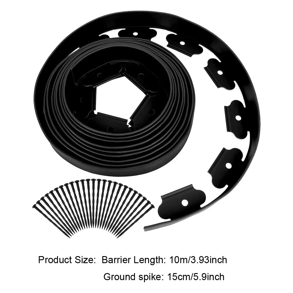 10M Fixed Garden Barrier Lawn Grass Plastic Edging Border Landscape Edging Garden Edge Kit With 30 Anchoring Spikes Easy Install