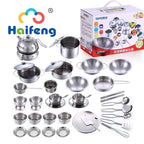 25Pcs Children Stainless Steel Pretend Play Food Kitchen Cookware Set Toy Mini Cooking Game Pot  Shovel Tinplate Kid Kitchen Toy