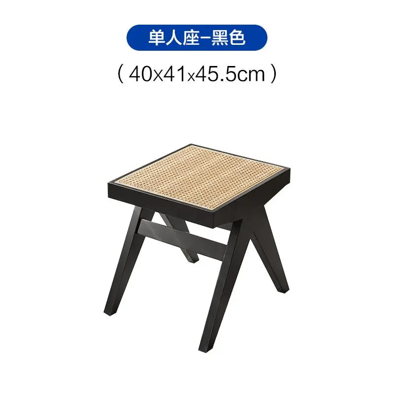 Handmade Rattan Bench with Wabi - Sabi Flair: Solid Wood, Multifunctional for Home & Shoe Storage