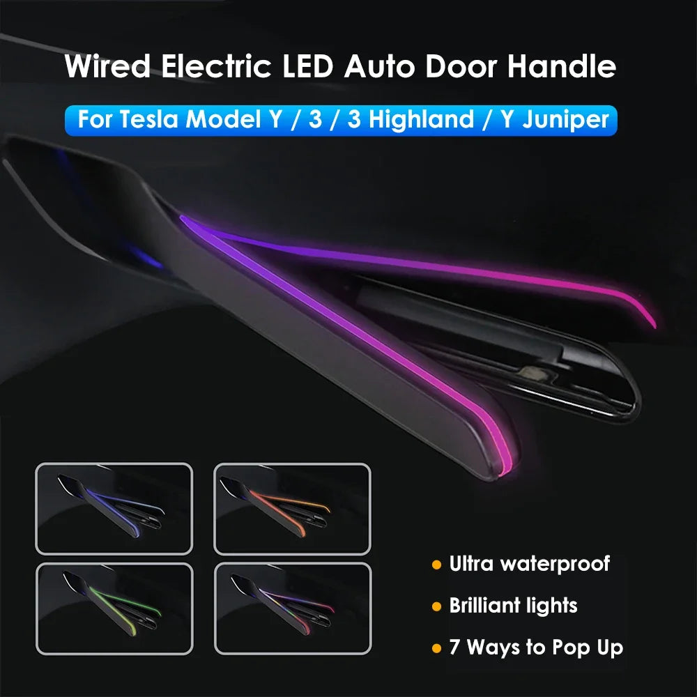 CSSBOON Automatic Door Handle for Tesla Model Y 3 Color LED Light 4 Doors Electric Door Opening Pump Handlebar For New Y Juniper