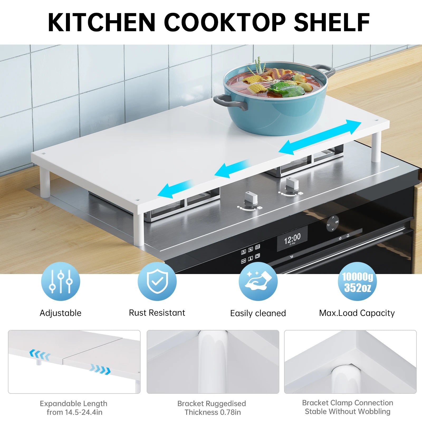 Kitchen Gas Stove Rack, Food Preparation Stand, Cover Rack, Gas Stove Holder, Retractable Shelf, Heat-Insulating Storage Rack