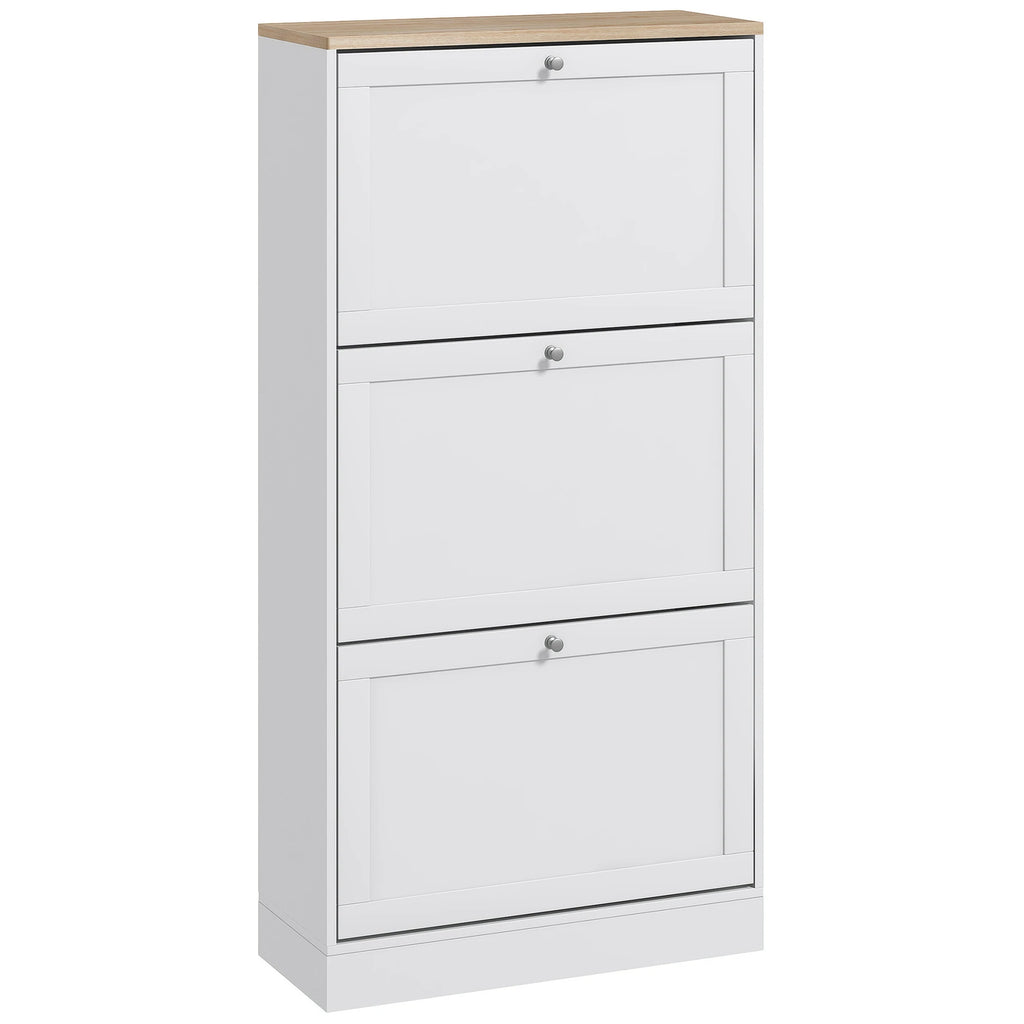 Homcom Hallway Shoe Rack Furniture with 3 Folding Drawers 60X23.5X115Cm White