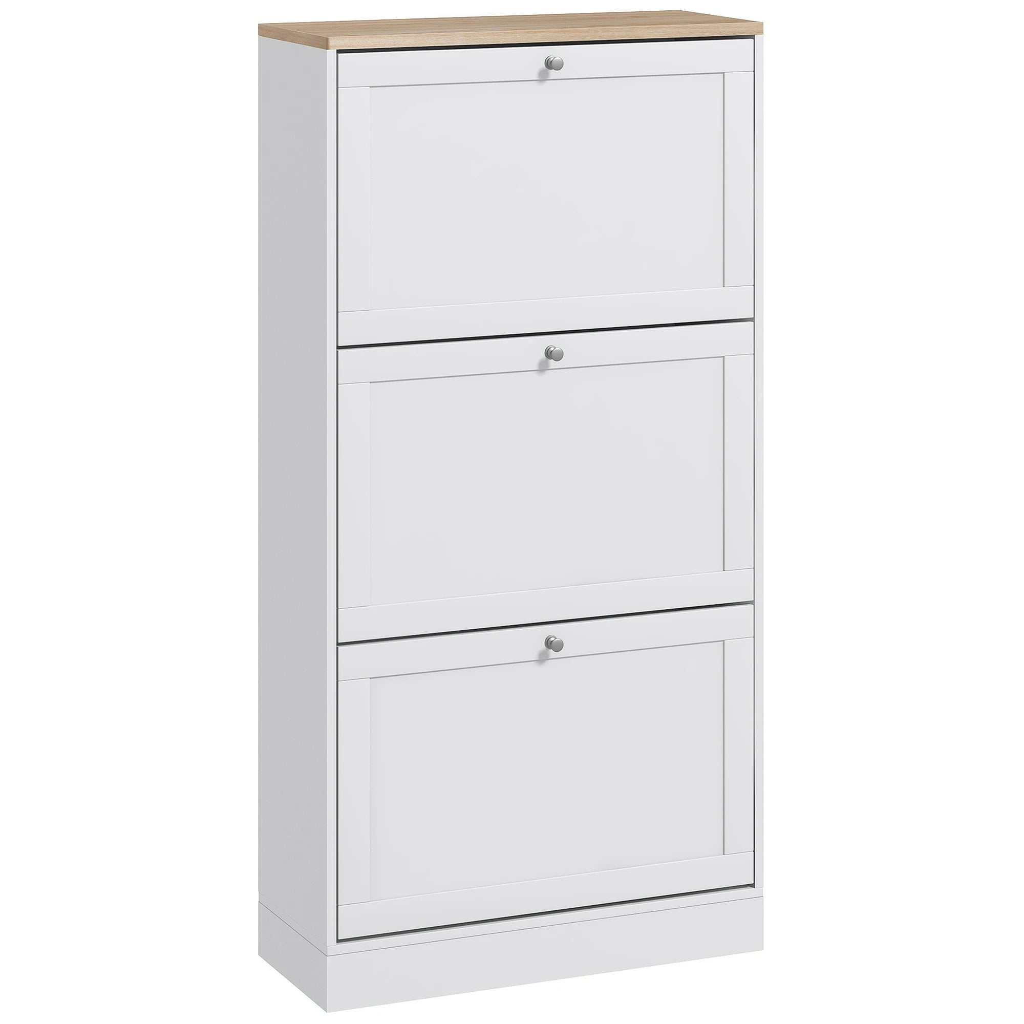 Homcom Hallway Shoe Rack Furniture with 3 Folding Drawers 60X23.5X115Cm White
