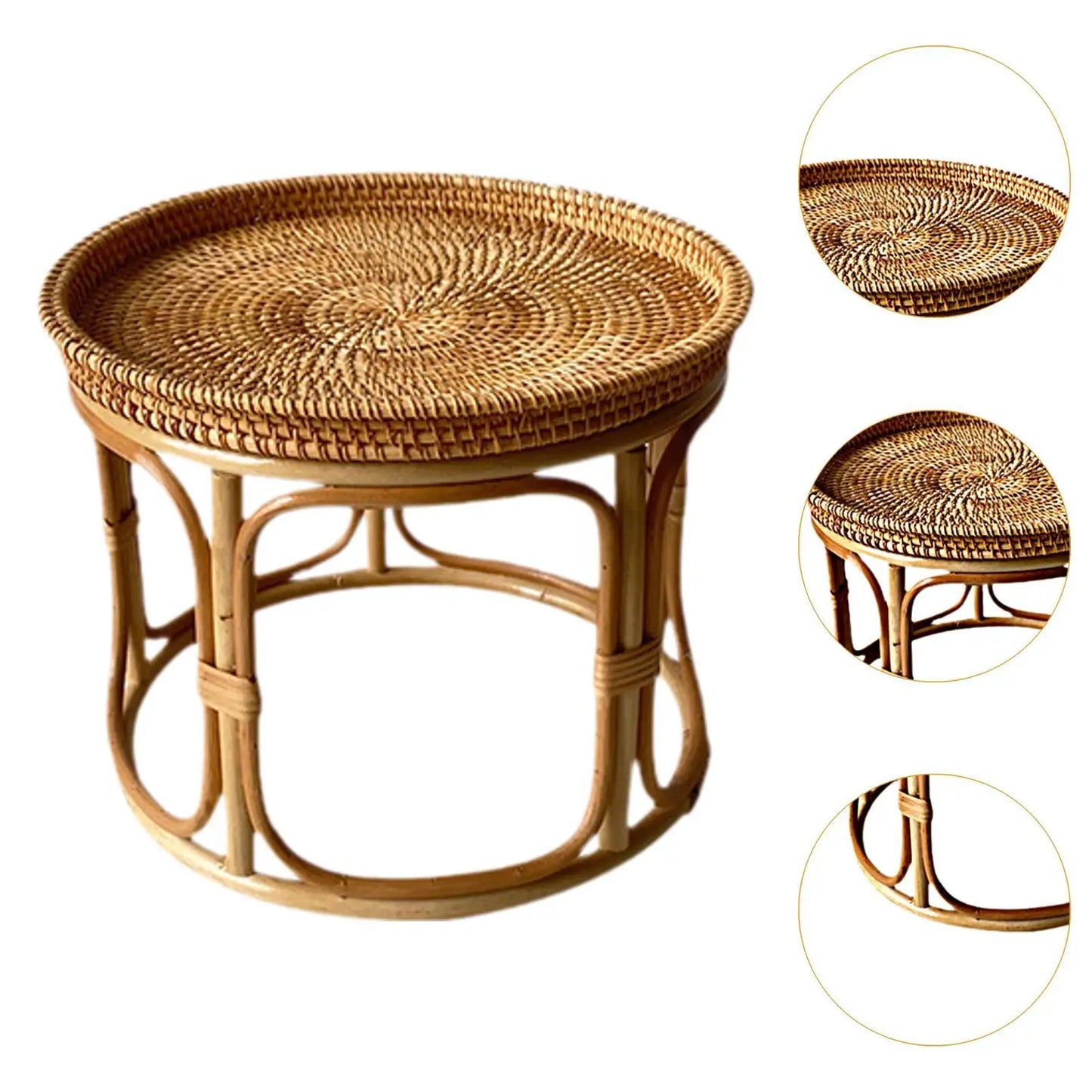 Rattan Side Table, End Table Tray Organizer Decorative Coffee Table NightStand for Office Indoor Proch Patio Room