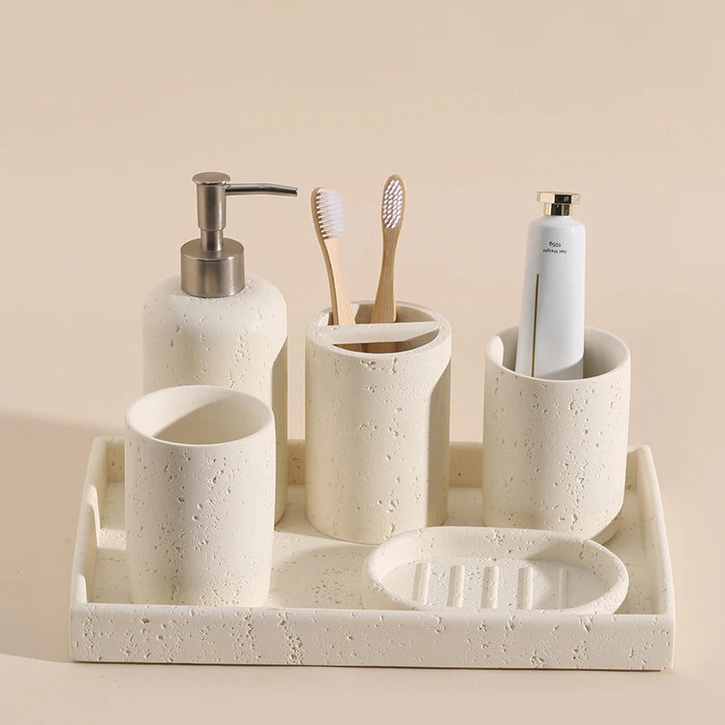 Wabi-sabi European Home Bathroom Set Hotel Electric Toothbrush shelf Bathroom Lotion bottle Toothbrush holder tray Toiletry set