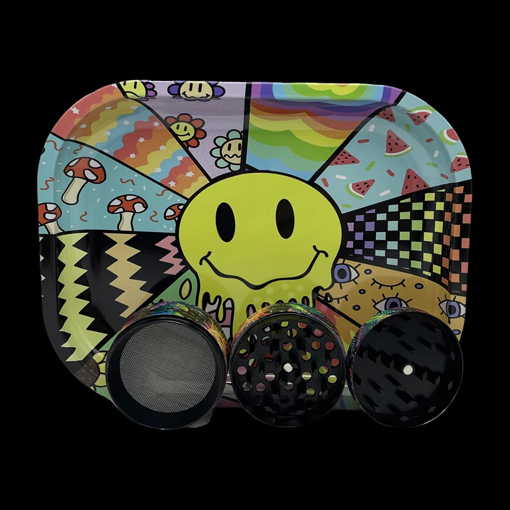5Pcs/Set 50MM 4 Layer Zinc Alloy Grinder 18X14CM Metal Rolling Tray Tobacco Storage Tube Silicone Ashtray Cigarette Smoking Kit