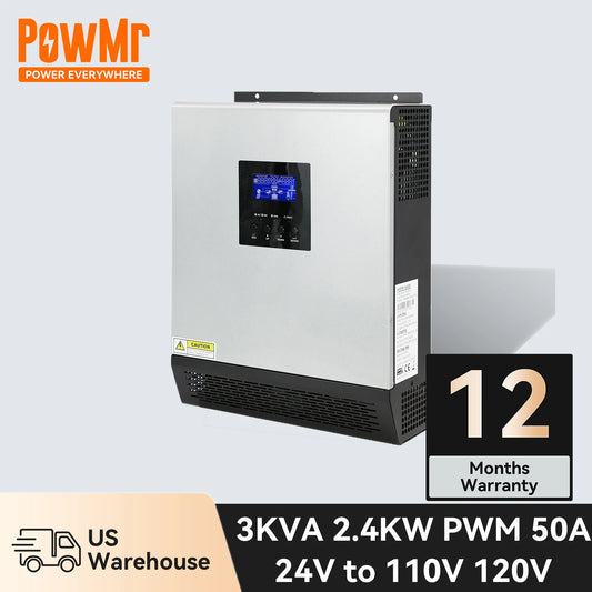 PowMr Hybrid Solar Inverter 24V 110V Pure Sine Wave Inverter 2400W 3KVA Solar Panel Generator Portable Wechselrichter