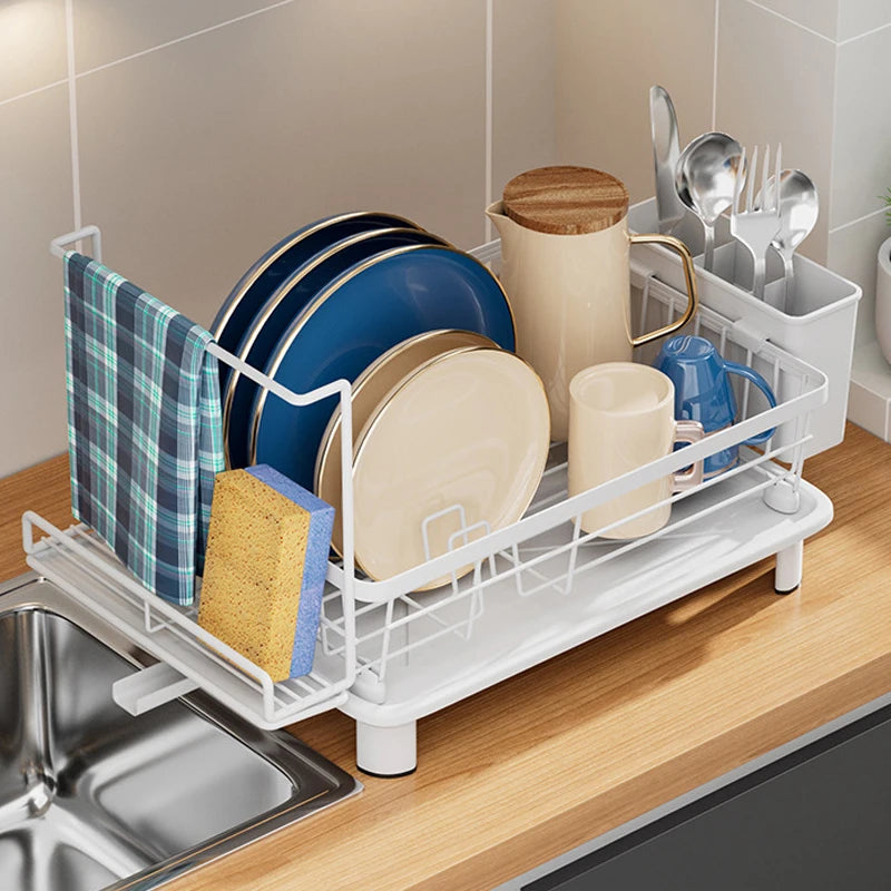 1 Kitchen Countertop Draining Rack, Draining Rack with Draining Board and Removable Utensil Holder, Space-Saving Kitchen Organizer for Home Use