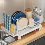 1 Kitchen Countertop Draining Rack, Draining Rack with Draining Board and Removable Utensil Holder, Space-Saving Kitchen Organizer for Home Use