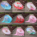 82cm Pink Flowers Silk Decorative Umbrella Han Cos Props Tassel Umbrella Ancient Chinese Classic Oil Paper Parasol