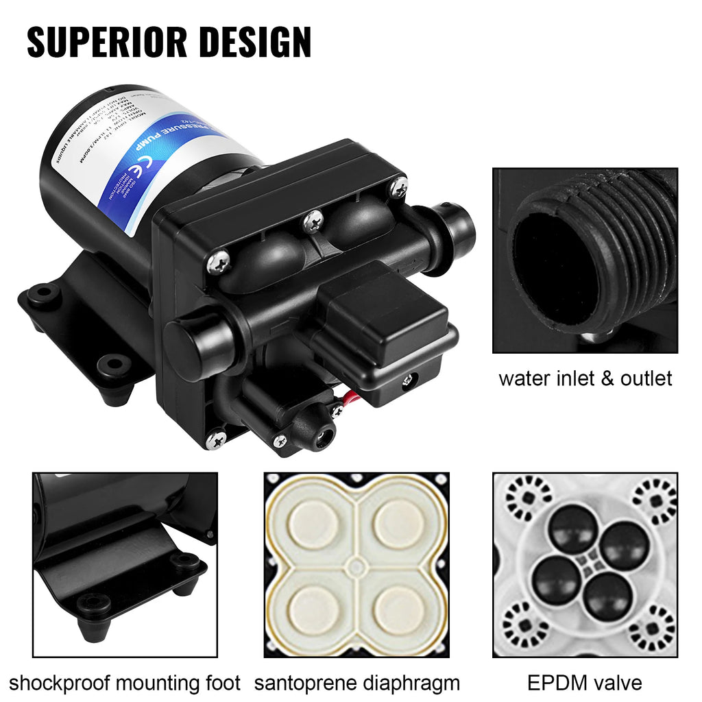 SucceBuy 3 4GPM Fresh Water Pump 12VSelf Priming Sprayer Pump RV Water Pump W/ Pressure Switch Camper Marine Boat Diaphragm Pump
