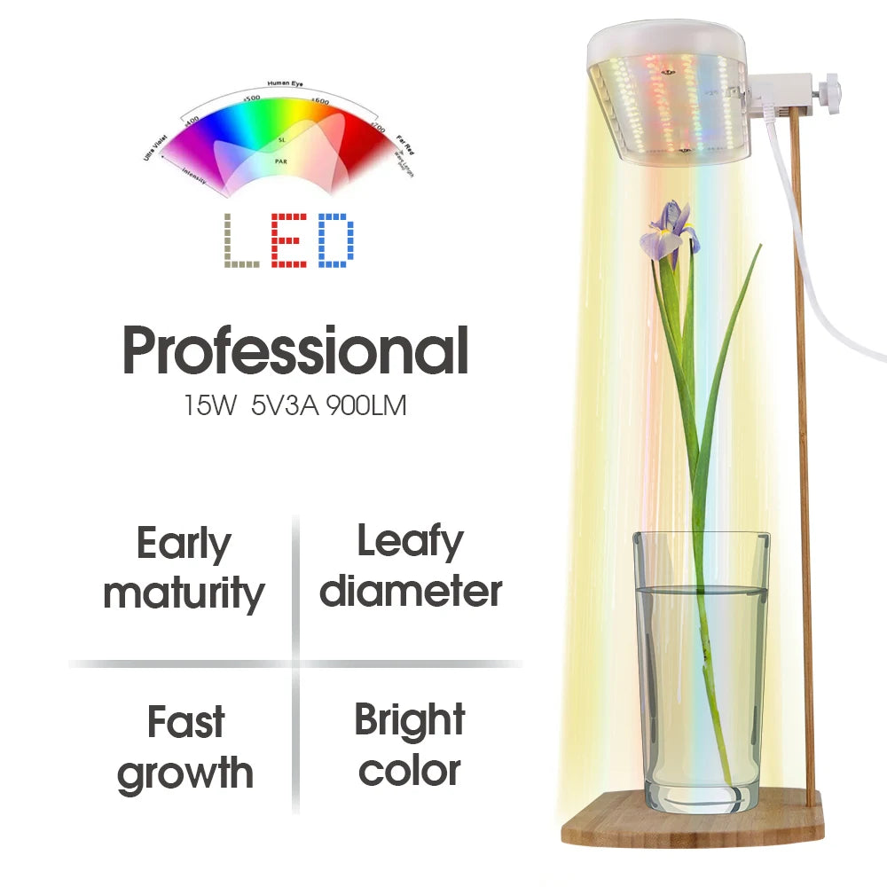 Auto Timer Plant Grow LED Grow Lights Bamboo Tray Stake Adjustable Height 4 Dimmable Brightness Hydroponics System Indoor Garden