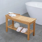 Bamboo Shower Bench Anti Slip Thickening Shower Stool with Storage Shelf Spa Bath Seat for Bathroom Organizer Hallway Bench