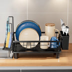 1 Kitchen Countertop Draining Rack, Draining Rack with Draining Board and Removable Utensil Holder, Space-Saving Kitchen Organizer for Home Use