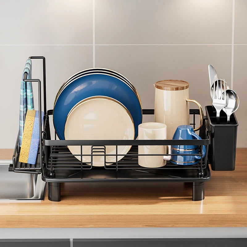 1 Kitchen Countertop Draining Rack, Draining Rack with Draining Board and Removable Utensil Holder, Space-Saving Kitchen Organizer for Home Use