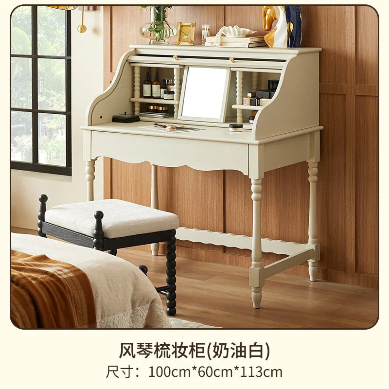French retro roller shutter dresser medium antique solid wood makeup table storage integrated bedroom