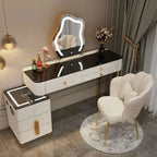 Luxury Glass Dressing Table with Smart Wireless Charging Bedroom Vanity Nightstand Makeup Table Drawers with Led Mirror Dresser