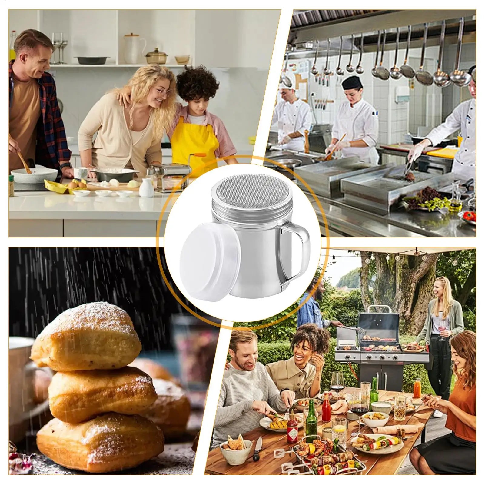 Kitchen Powder Shaker Bottle With Handle And Lid Stainless Steel Salt Dispenser Seasoning Container Jar For Coffee Flour Sugar
