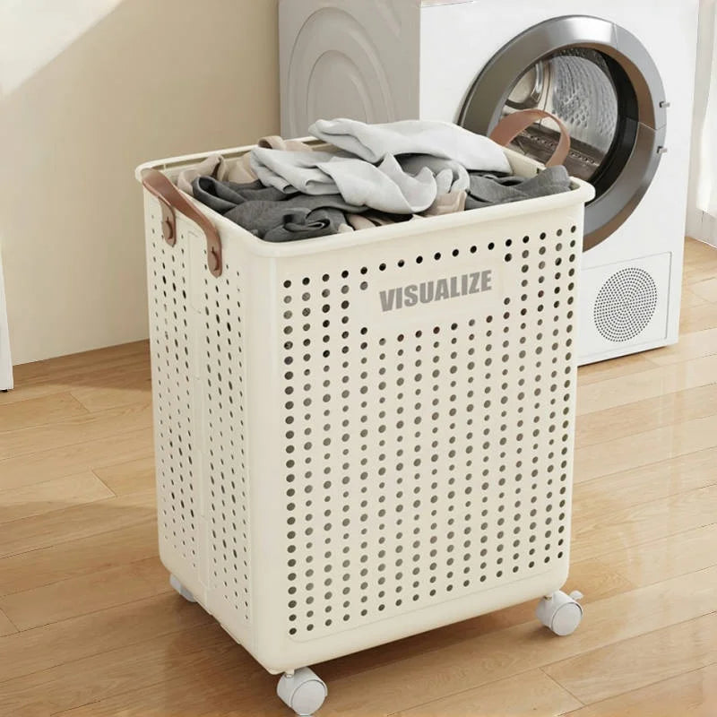 Folding dirty clothes basket, household laundry basket, with wheels, large capacity storage basket, balcony bathroom crevice
