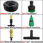 WUJIE 5M-30M Garden Irrigation Outdoor Misting Cooling System Watering 1/4'' Brass Atomizer Nozzles 4/7mm Hose Patio Greenhouse