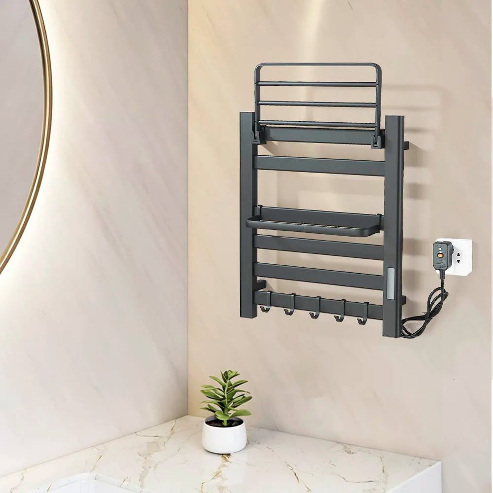 Black Bathroom Electric Heated Towel Rack with Digital Display Touch Thermostatic Dry Towel 304 Stainless Steel Heater