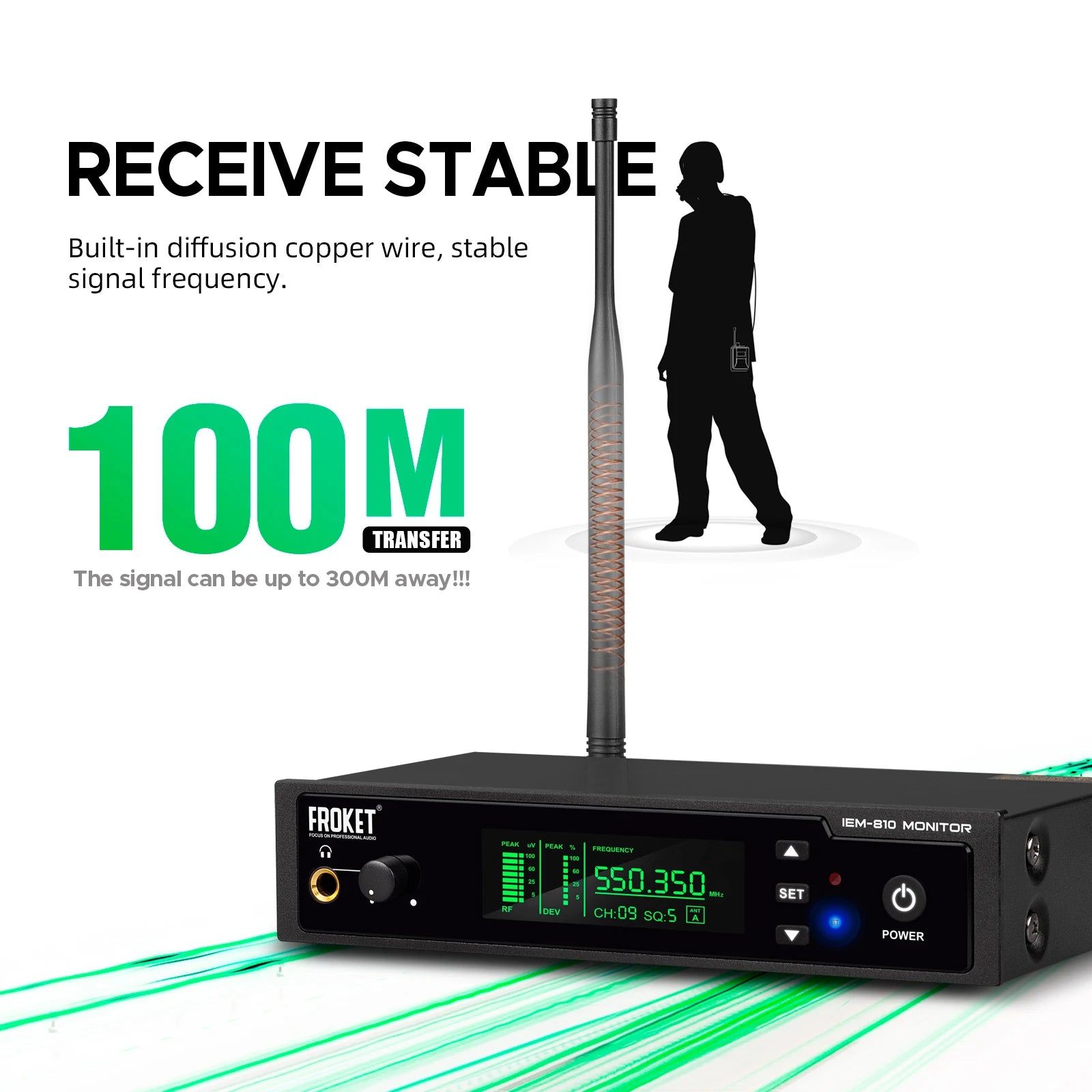 IEM-810 UHF mono wireless in-ear monitoring system, transmission distance 100, Bluetooth 5.0, for professional stage, concerts