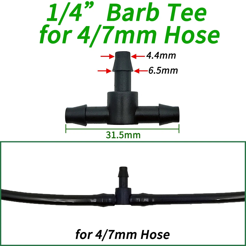 4/7mm Hose Dripper Water Tee Connector Plastic Barbed 1/4" Pipe Tubing Watering Coupling Joint Garden Micro Drip Irrigation Tool