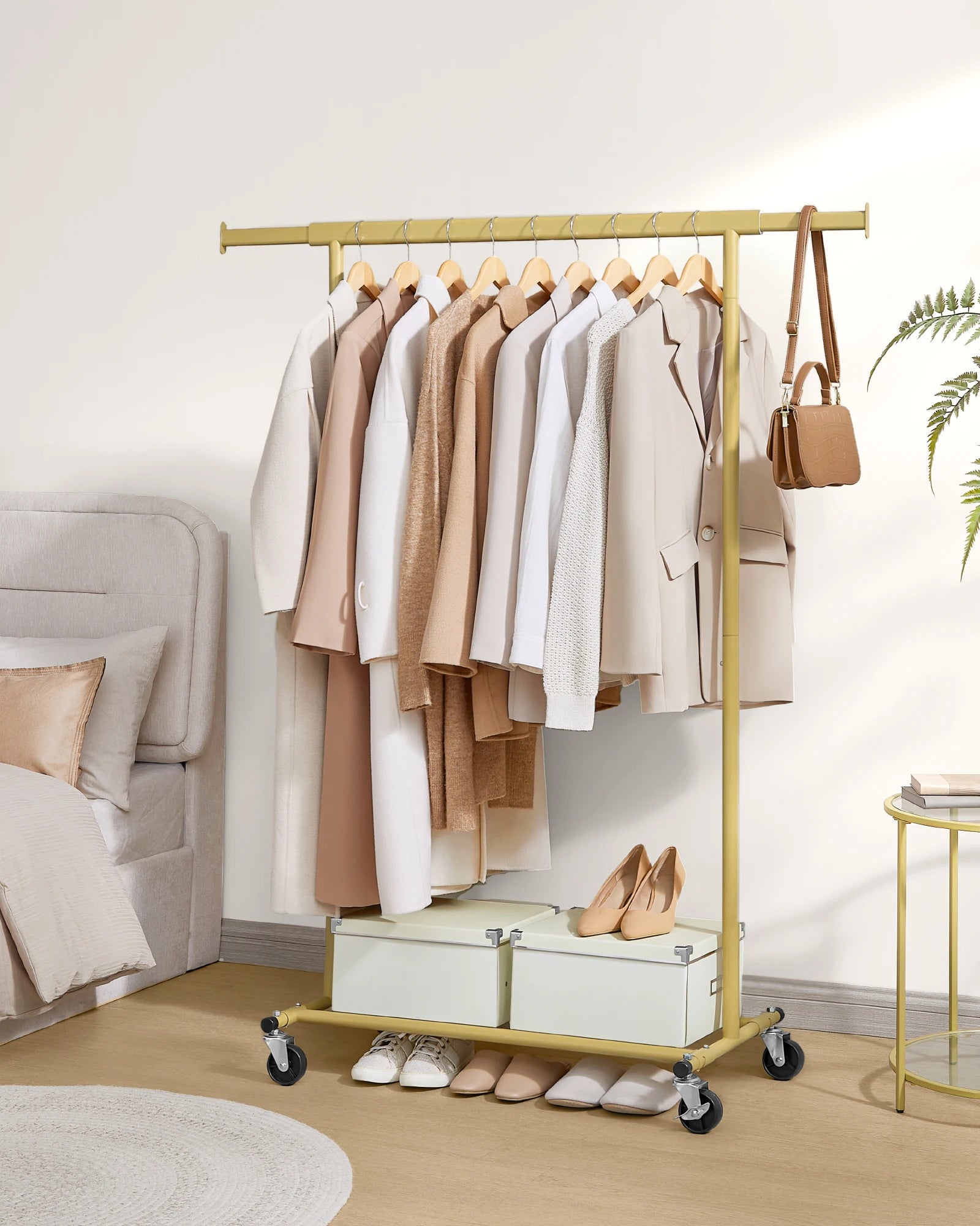 SONGMICS dresses stand on wheels, heavy-duty coat rack stand, extendable dresses Rod, up to 100 kg