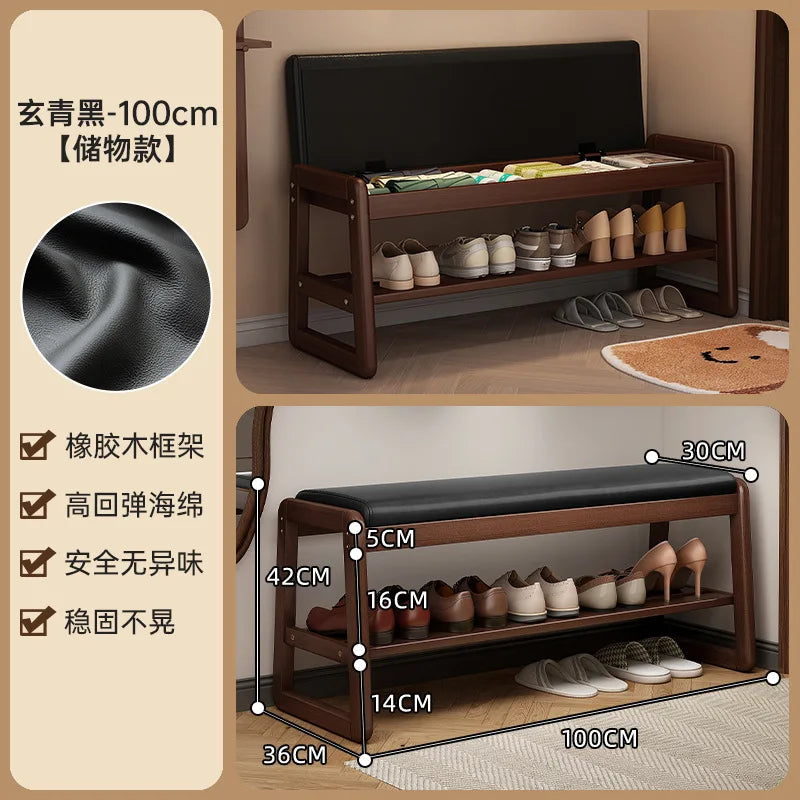 Modern Solid Wood Shoe Bench Entryway Multilayers Storage Stool Luxury Design for Hallway Bedroom Wide and Comfortable