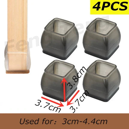 6 Size 4pcs black anti slip chair cover leg caps rubber floor feet protector pads furniture chaises sofa chaises legs fittings