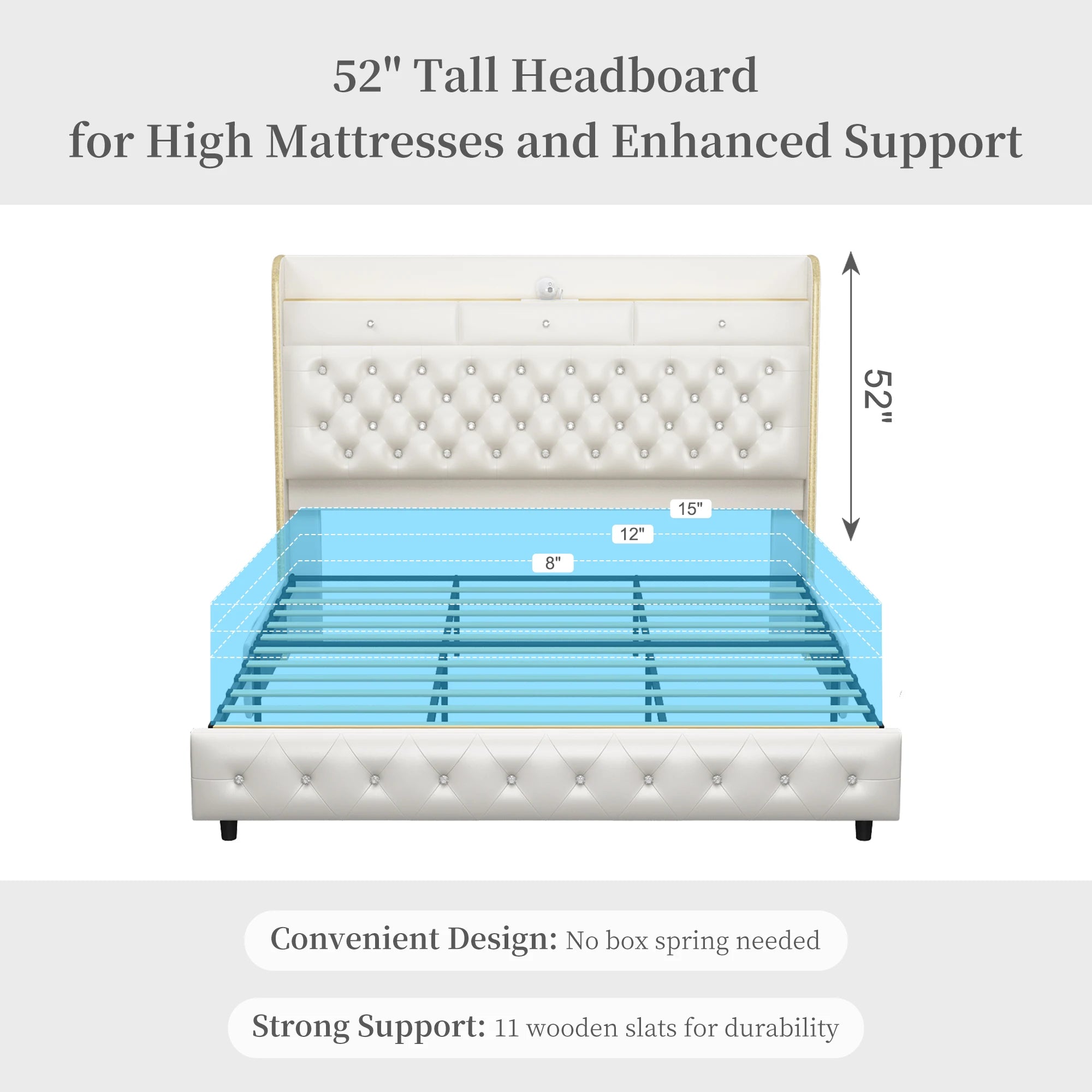 LED Bed Frame with Galaxy Star Projector, 2 Drawers, 52" PU Headboard with Charging Station, Noise Free, No Box Spring